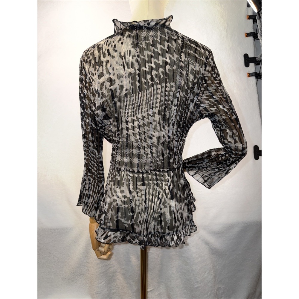 Notations Women's Black/White Plaid  Chiffon Front Tie Blouse S Y2K Whimsy Goth - Picture 2 of 3
